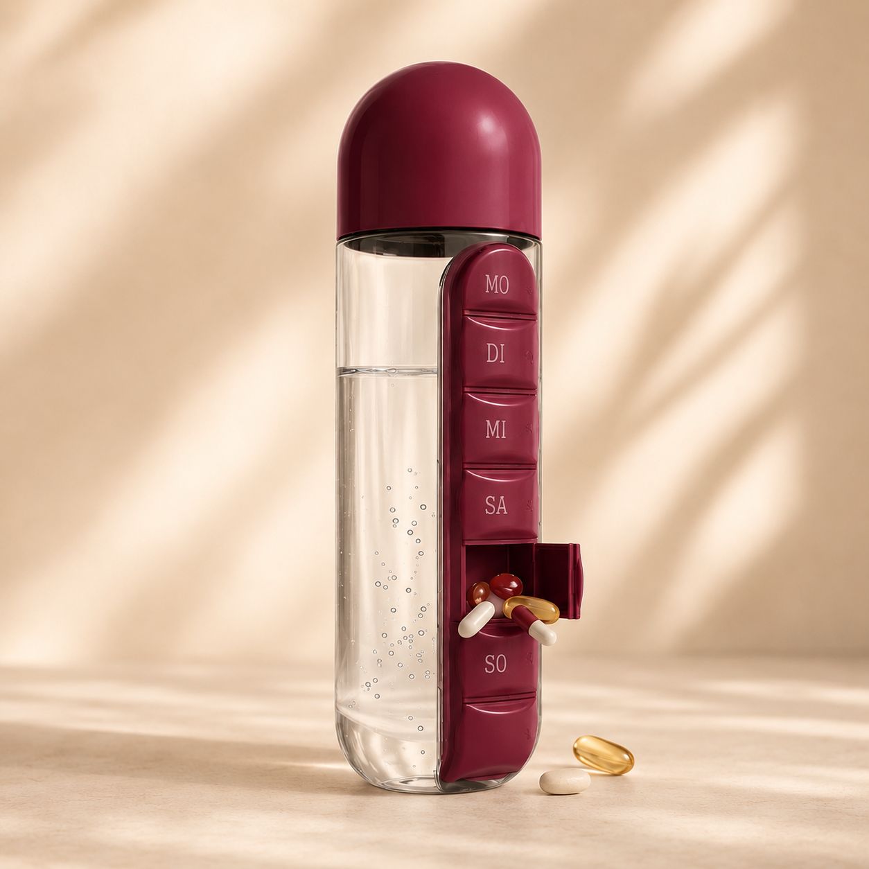 Trinkflasche mit Pillenfach